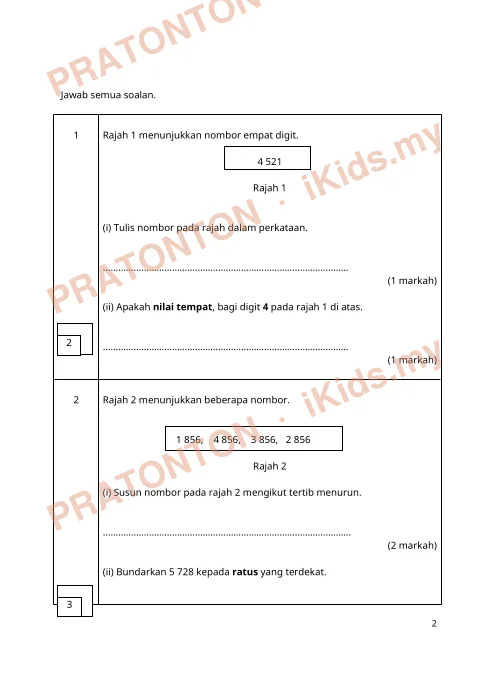 Pratonton muka 1 lembaran Latihan Matematik 25 — Matematik Tahun 3