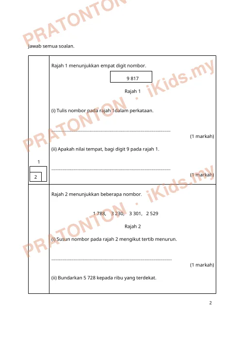 Pratonton muka 1 lembaran Latihan Matematik 24 — Matematik Tahun 3