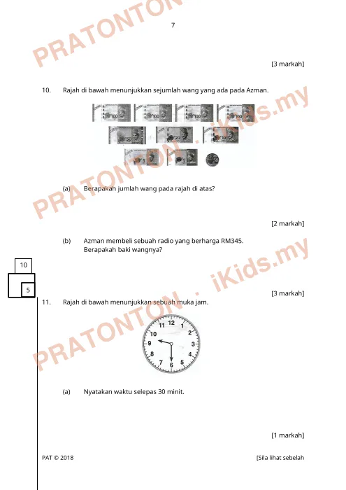 Pratonton muka 7 lembaran Latihan Matematik — Matematik Tahun 3