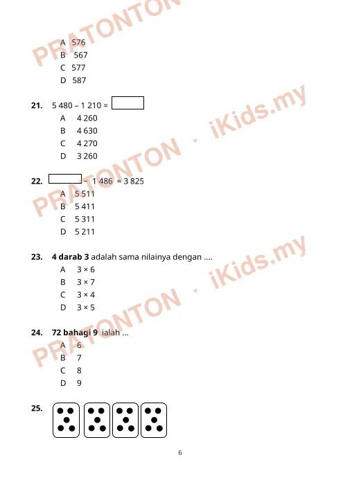 Pratonton muka 6 lembaran Latihan Matematik — Matematik Tahun 3