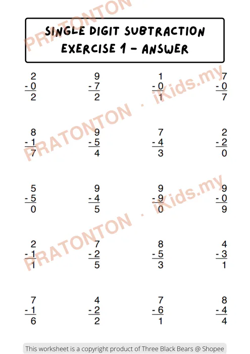 Pratonton muka 1 lembaran Latihan Matematik — Matematik Tahun 1