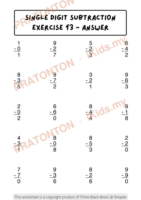 Pratonton muka 13 lembaran Latihan Matematik — Matematik Tahun 1