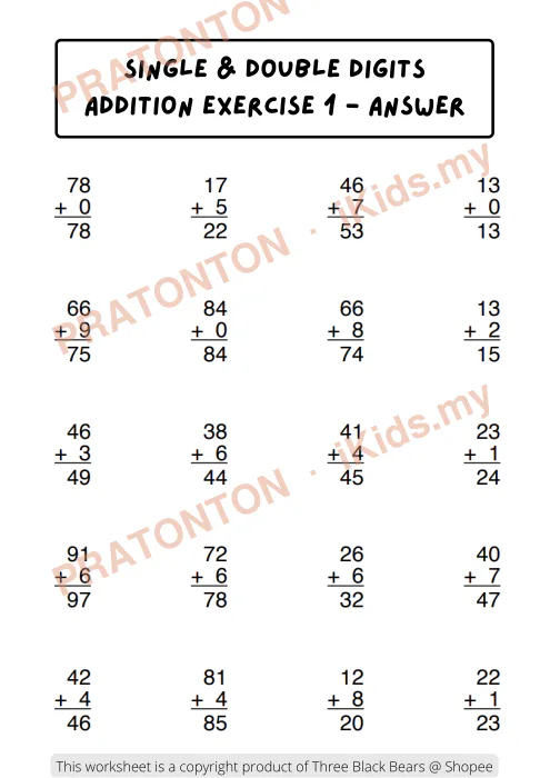 Pratonton muka 1 lembaran Latihan Matematik — Matematik Tahun 1