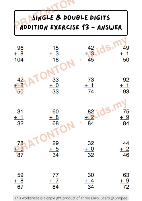 Pratonton muka 13 lembaran Latihan Matematik — Matematik Tahun 1