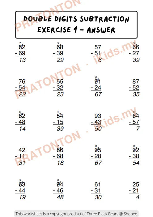 Pratonton muka 1 lembaran Latihan Matematik — Matematik Tahun 1