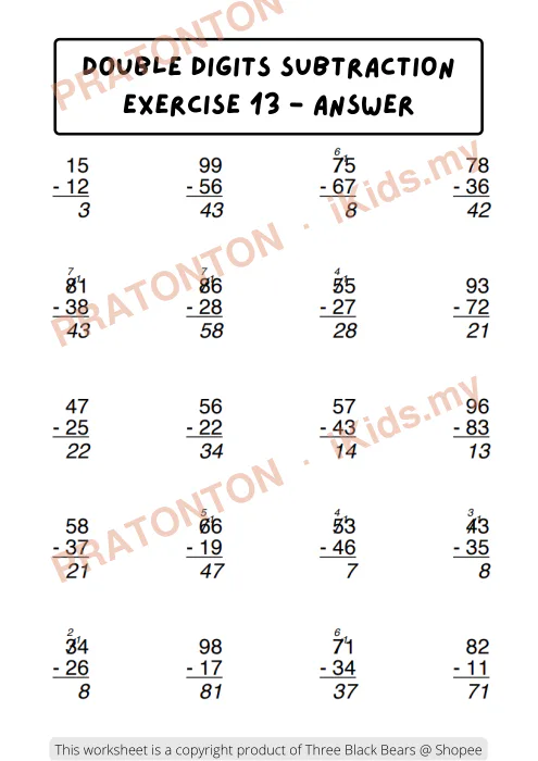 Pratonton muka 13 lembaran Latihan Matematik — Matematik Tahun 1