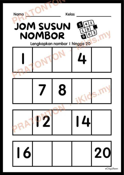 Pratonton muka 1 lembaran Latihan Matematik Tahun 1 — Matematik Tahun 1