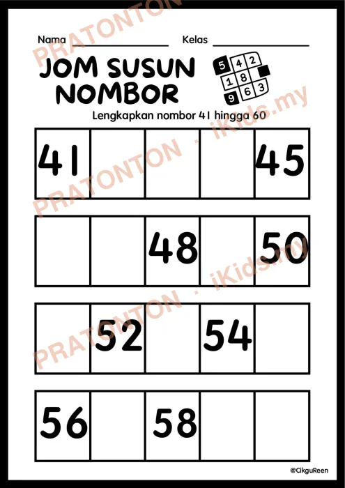 Pratonton muka 1 lembaran Latihan Matematik Tahun 1 — Matematik Tahun 1
