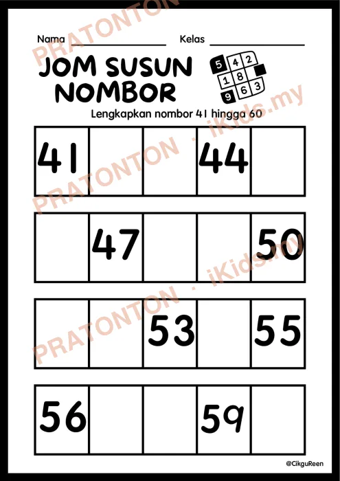 Pratonton muka 1 lembaran Latihan Matematik Tahun 1 — Matematik Tahun 1