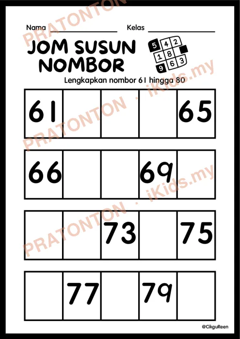 Pratonton muka 1 lembaran Latihan Matematik Tahun 1 — Matematik Tahun 1
