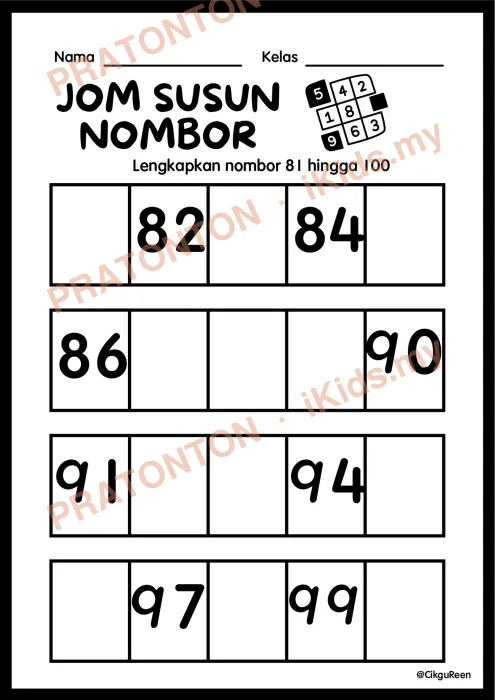 Pratonton muka 1 lembaran Latihan Matematik Tahun 1 — Matematik Tahun 1