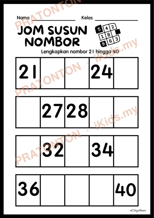 Pratonton muka 1 lembaran Latihan Matematik Tahun 1 — Matematik Tahun 1