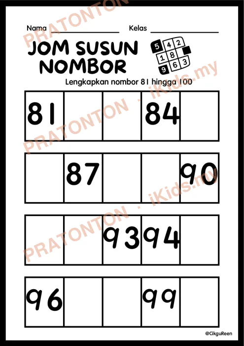 Pratonton muka 1 lembaran Latihan Matematik Tahun 1 — Matematik Tahun 1