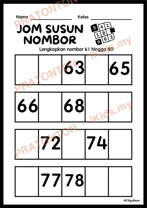Pratonton muka 1 lembaran Latihan Matematik Tahun 1 — Matematik Tahun 1