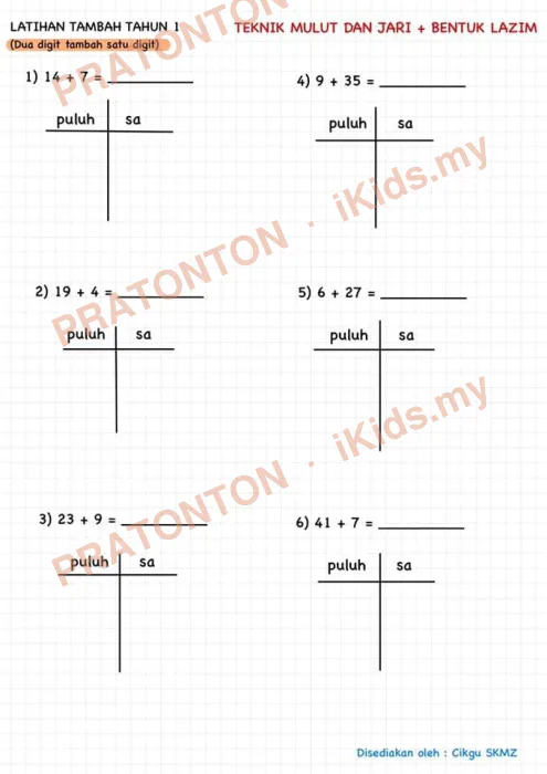 Pratonton muka 1 lembaran Latihan Matematik Tahun 1 — Matematik Tahun 1