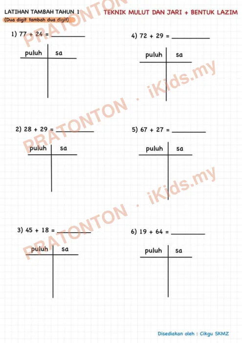 Pratonton muka 1 lembaran Latihan Matematik Tahun 1 — Matematik Tahun 1