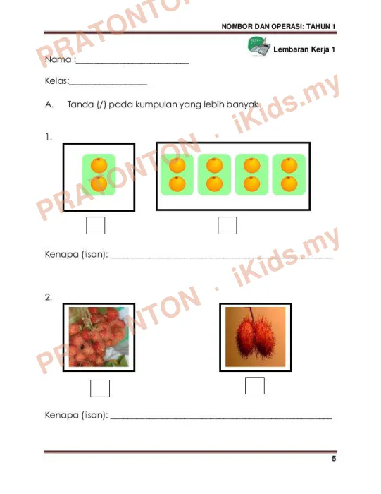 Pratonton muka 1 lembaran Latihan Matematik Tahun 1 — Matematik Tahun 1