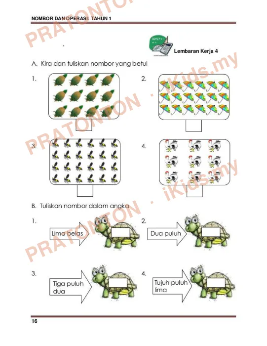 Pratonton muka 1 lembaran Latihan Matematik Tahun 1 — Matematik Tahun 1