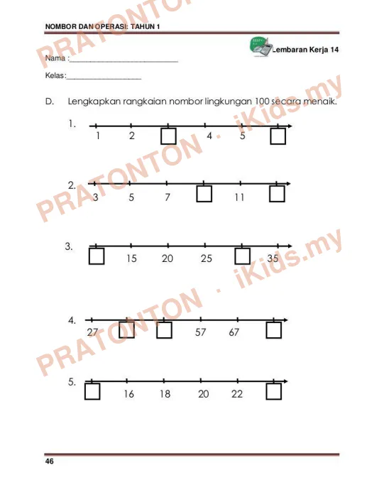Pratonton muka 1 lembaran Latihan Matematik Tahun 1 — Matematik Tahun 1