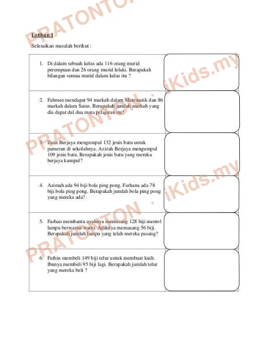 Pratonton muka 1 lembaran Latihan Matematik Tahun 1 — Matematik Tahun 1