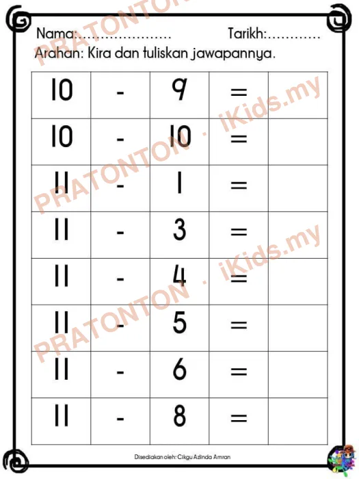 Pratonton muka 1 lembaran Latihan Matematik Tahun 1 — Matematik Tahun 1