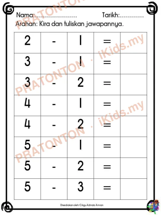 Pratonton muka 1 lembaran Latihan Matematik Tahun 1 — Matematik Tahun 1