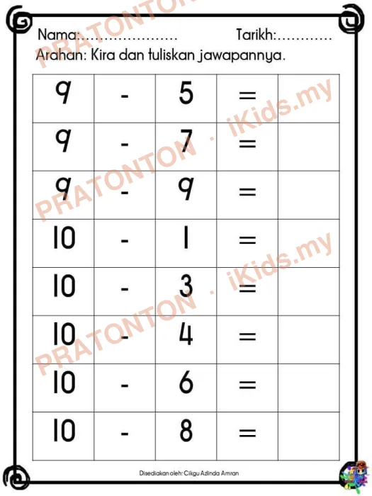 Pratonton muka 1 lembaran Latihan Matematik Tahun 1 — Matematik Tahun 1