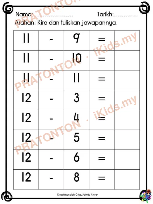 Pratonton muka 1 lembaran Latihan Matematik Tahun 1 — Matematik Tahun 1