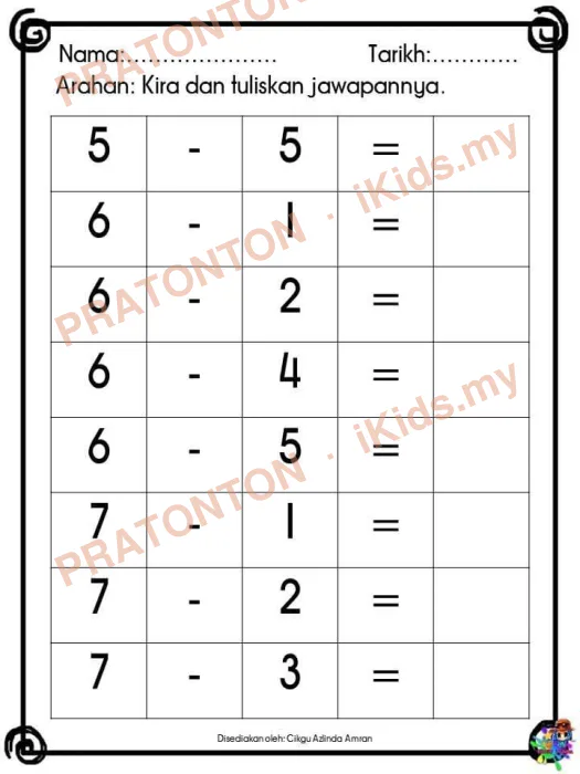 Pratonton muka 1 lembaran Latihan Matematik Tahun 1 — Matematik Tahun 1