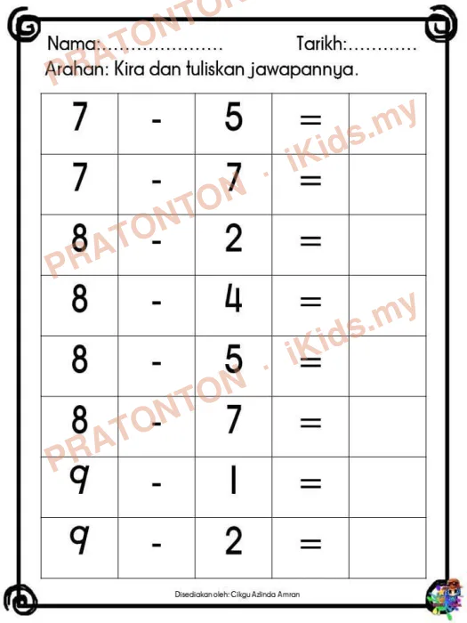Pratonton muka 1 lembaran Latihan Matematik Tahun 1 — Matematik Tahun 1