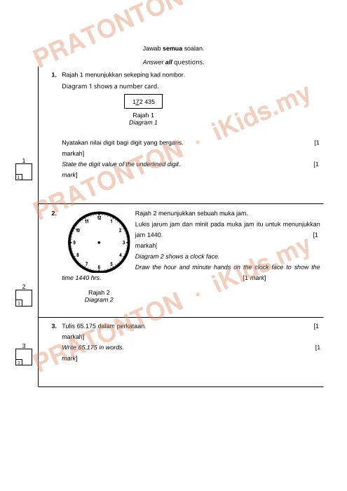 Pratonton muka 1 lembaran Latihan Matematik Tahun 5 — Kertas 1 (Dwibahasa) — Matematik Tahun 5