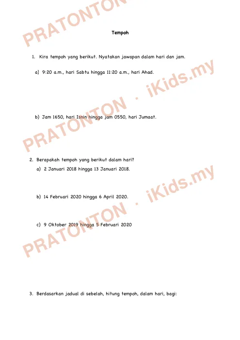 Pratonton muka 1 lembaran Latihan Matematik Tahun 5 — Tempoh Masa — Matematik Tahun 5