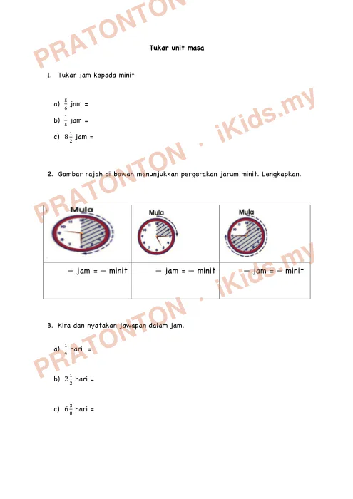 Pratonton muka 1 lembaran Latihan Matematik Tahun 5 — Tukar Unit Masa — Matematik Tahun 5