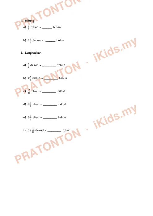 Pratonton muka 2 lembaran Latihan Matematik Tahun 5 — Tukar Unit Masa — Matematik Tahun 5