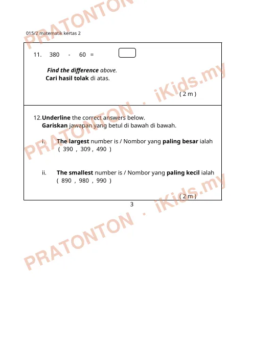 Pratonton muka 4 lembaran Latihan Matematik 8 — Matematik Tahun 3