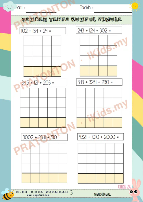 Pratonton muka 4 lembaran Latihan Nombor dan Operasi 1 — Matematik Tahun 3