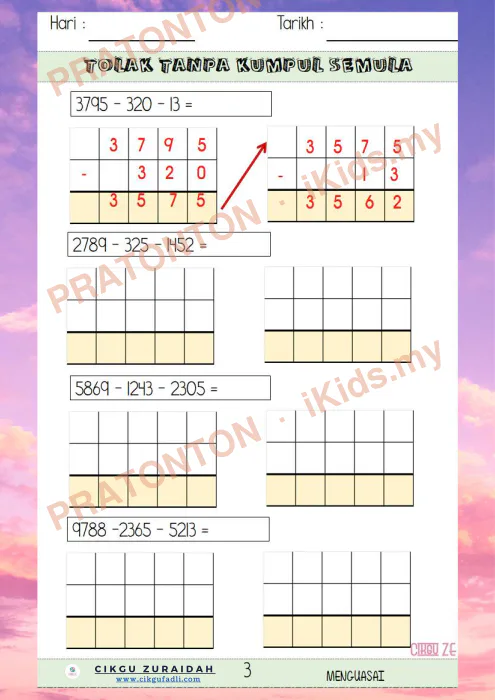 Pratonton muka 4 lembaran Latihan Nombor dan Operasi 2 — Matematik Tahun 3