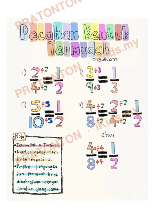 Pratonton muka 3 lembaran Latihan Pecahan 1 — Matematik Tahun 3