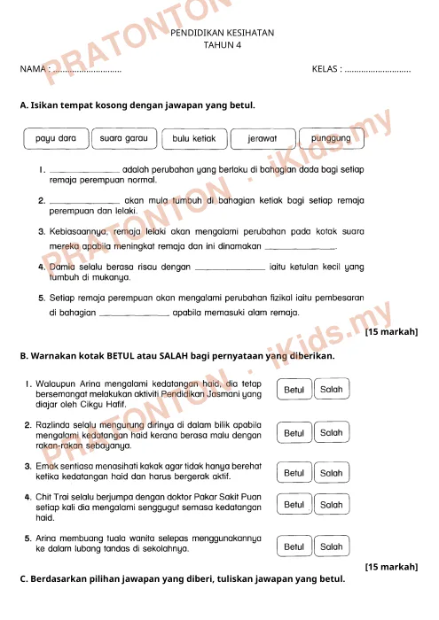 Pratonton muka 1 lembaran Latihan Pendidikan Kesihatan 8 — Pendidikan Kesihatan Tahun 4
