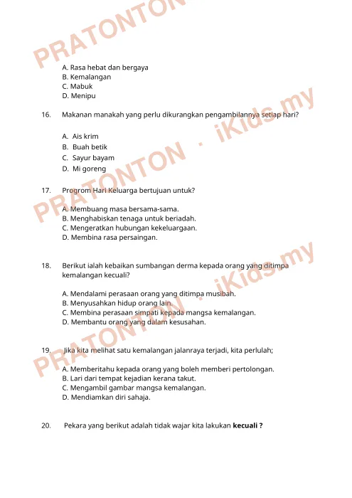 Pratonton muka 4 lembaran Latihan Pendidikan Kesihatan 14 — Pendidikan Kesihatan Tahun 3