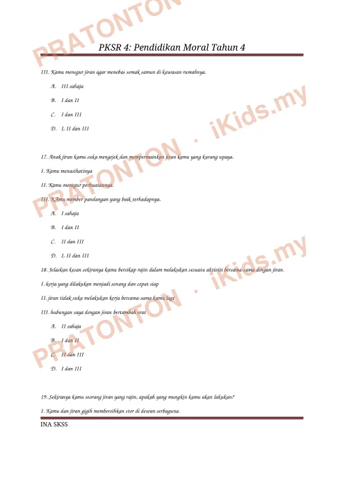 Pratonton muka 5 lembaran Latihan Pendidikan Moral 12 — Pendidikan Moral Tahun 4
