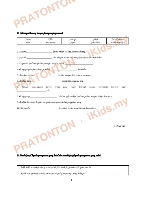 Pratonton muka 1 lembaran Latihan Pendidikan Moral 19 — Pendidikan Moral Tahun 3