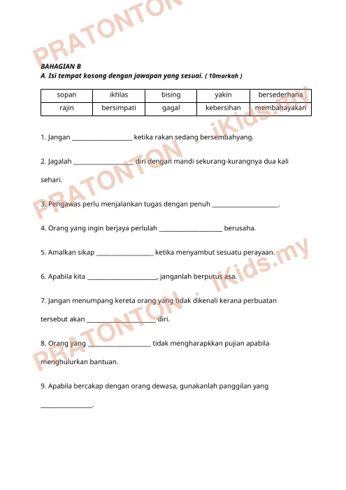 Pratonton muka 1 lembaran Latihan Pendidikan Moral 18 — Pendidikan Moral Tahun 3