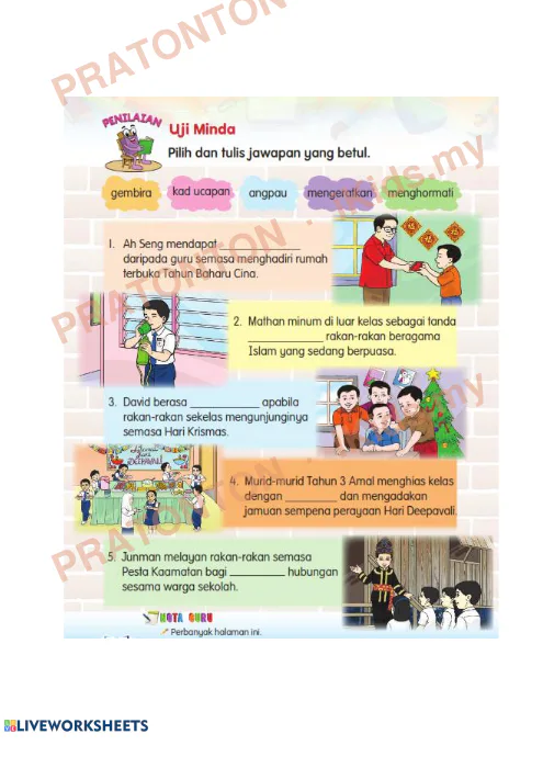 Pratonton muka 1 lembaran Latihan Pendidikan Moral 16 — Pendidikan Moral Tahun 3