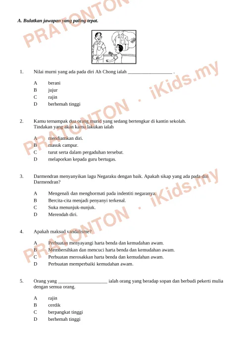 Pratonton muka 1 lembaran Latihan Pendidikan Moral 20 — Pendidikan Moral Tahun 3
