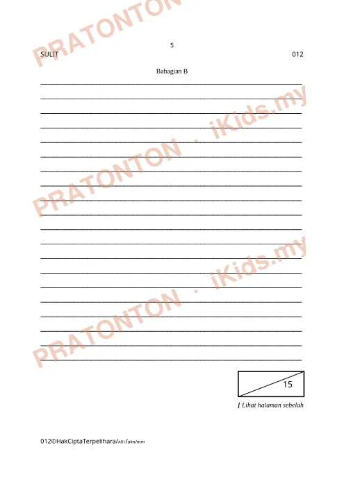 Pratonton muka 4 lembaran Latihan Penulisan Bahagian A — Keluarga Bahagia — Bahasa Melayu Tahun 6