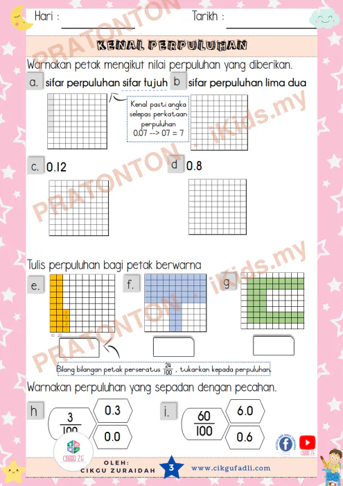Pratonton muka 4 lembaran Latihan Perpuluhan — Matematik Tahun 3