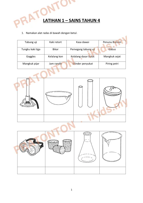 Pratonton muka 1 lembaran Latihan Sains 1 — Sains Tahun 4
