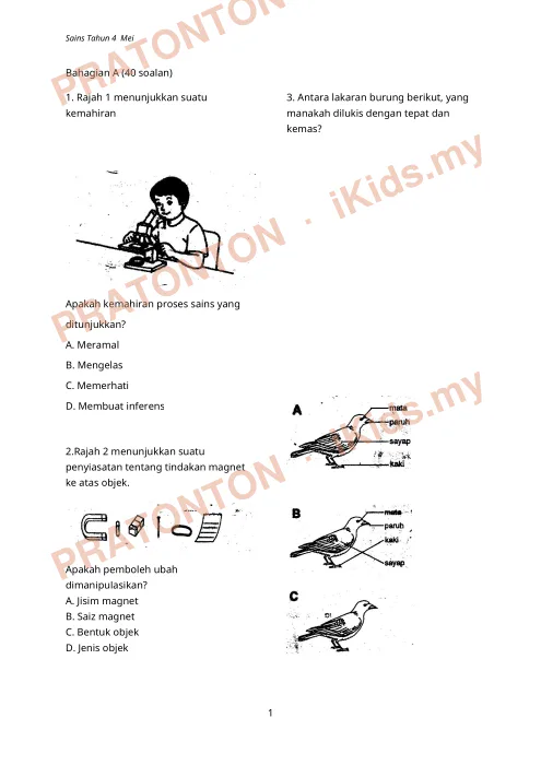 Pratonton muka 1 lembaran Latihan Sains — Sains Tahun 4