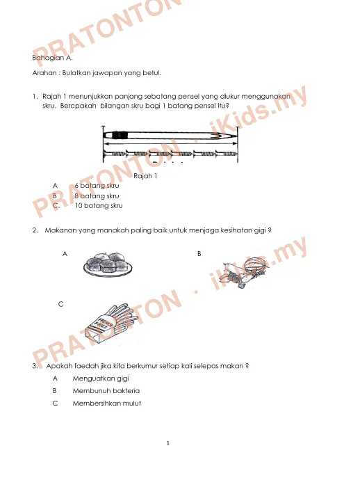 Pratonton muka 1 lembaran Latihan Sains — Sains Tahun 3